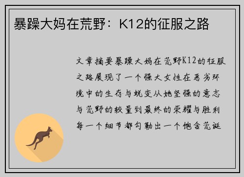 暴躁大妈在荒野：K12的征服之路
